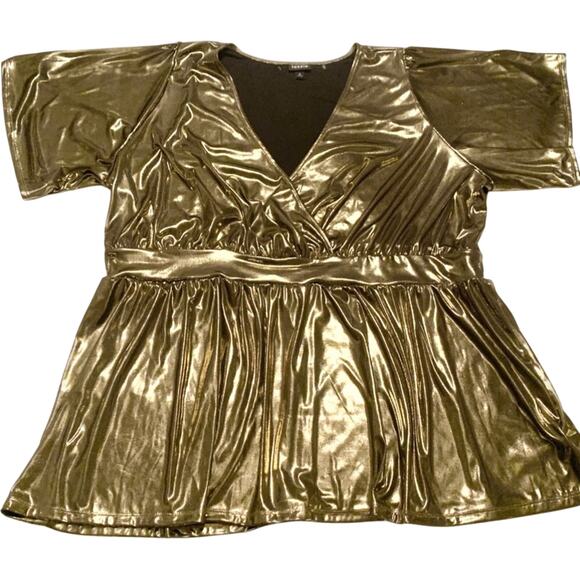Torrid Womens Top Gold Liquid Shine Surplice Split Sleeve Peplum Plus Size 4X - Picture 11 of 12
